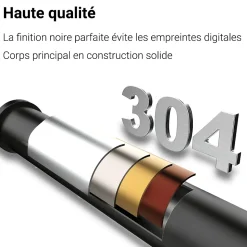 Mitigeur de lavabo haut, noir, monocommande, acier inoxydable, mixte froid/chaud