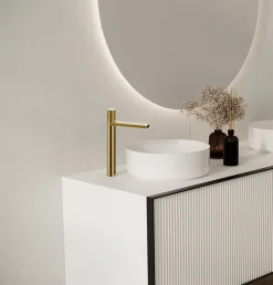 Mitigeur de lavabo mécanique haut laiton brossé, Edouard Rousseau Orcus