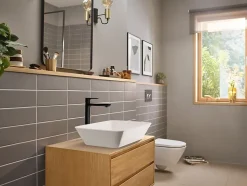 Mitigeur de lavabo pour vasque à poser avec tirette et vidage noir mat, Hansgrohe Rebris E 240 CoolStart