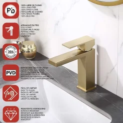 Mitigeur de lavabo SKY BATH or brossé PVD Inox S304 série Army