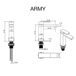 Mitigeur de lavabo SKY BATH or brossé PVD Inox S304 série Army