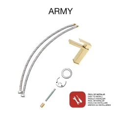 Mitigeur de lavabo SKY BATH or brossé PVD Inox S304 série Army