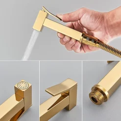 Mitigeur Doré Encastré pour WC - Douchette Ergonomique, Résistante à la Corrosion, Installation Murale Discrète en Laiton Massif