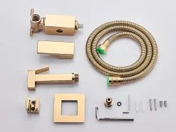Mitigeur Doré Encastré pour WC - Douchette Ergonomique, Résistante à la Corrosion, Installation Murale Discrète en Laiton Massif