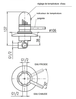 Mitigeur douche encastrable thermostatique en laiton chromé
