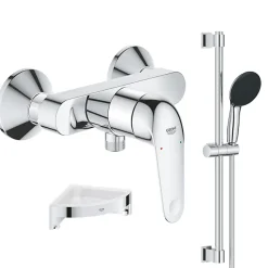 Mitigeur douche mécanique GROHE Swift 2023 + Ensemble de douche 2 jets avec barre + Tablette de douche d'angle