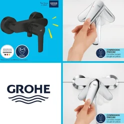 Mitigeur douche mécanique GROHE start Black + Ensemble de douche 2 jets avec barre Noir + Panier douche