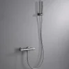 Mitigeur douche thermostatique nickel brosse en laiton et zamac avec support et flexible