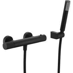 Mitigeur douche thermostatique noir mat en laiton et zamac avec support ABS