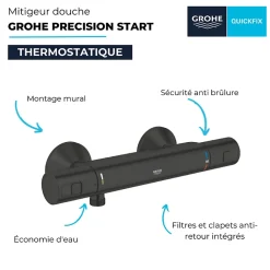 Mitigeur douche thermostatique GROHE Precision Start noir