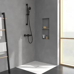 Mitigeur douche thermostatique VILLEROY ET BOCH Universal rond + Ensemble de douche Verve Showers 3 jets noir mat