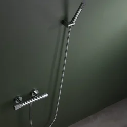 Mitigeur douche thermostatique chrome en laiton et zama avec flexible metal 180 cm