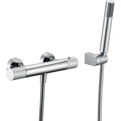 Mitigeur douche thermostatique chrome en laiton et zama avec flexible metal 180 cm