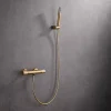 Mitigeur douche thermostatique or brosse en laiton avec support ABS et flexible PVC