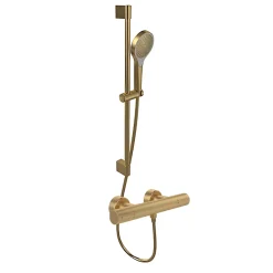 Mitigeur douche thermostatique VILLEROY ET BOCH Universal rond + Ensemble de douche Verve Showers 3 jets Or brossé