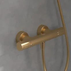 Mitigeur douche thermostatique VILLEROY ET BOCH Universal rond + Ensemble de douche Verve Showers 3 jets Or brossé
