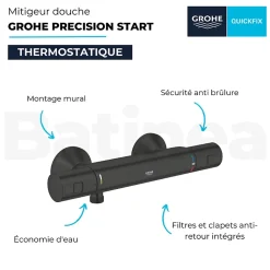 Mitigeur douche thermostatique GROHE Precision Start + Ensemblede douche avec barre 2 jets + Panier douche