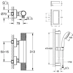 Mitigeur douche thermostatique GROHE Precision Start + Ensemblede douche avec barre 2 jets + Panier douche