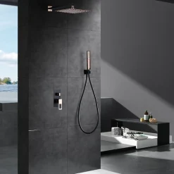 Mitigeur encastre douche 2 voies noiroro rosa acier et laiton avec pommeau 25x25 cm