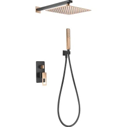 Mitigeur encastre douche 2 voies noiroro rosa acier et laiton avec pommeau 25x25 cm