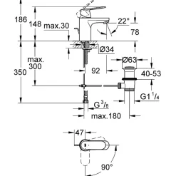 Mitigeur lavabo - Eurosmart Cosmopolitan CH3 - Grohe