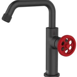 Mitigeur lavabo bas noir et manette rouge Essebagno Indus