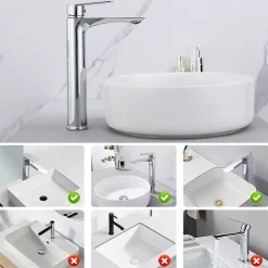 Mitigeur Lavabo Chromé Bec Haut Monocommande Robinet de Lavabo Eau Chaude et Froide pour Vasque à Poser Salle de Bain