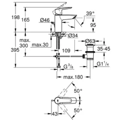 Mitigeur lavabo GROHE Quickfix Start 2021 avec tirette et vidage chromé taille S