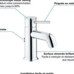 Mitigeur lavabo GROHE Start Classic - Tirette de vidage - Économie d'eau - Garantie 5 ans