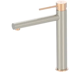 Mitigeur lavabo haut façon inox et or rose Essebagno Envol