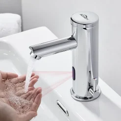 Mitigeur lavabo Infrarouge Auralum max robinet lavabo capteur automatique, Robinet de Salle de Bain en Laiton Chromé