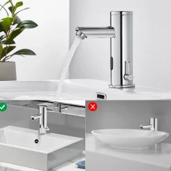 Mitigeur lavabo Infrarouge Auralum max robinet lavabo capteur automatique, Robinet de Salle de Bain en Laiton Chromé