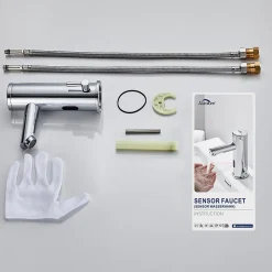 Mitigeur lavabo Infrarouge Auralum max robinet lavabo capteur automatique, Robinet de Salle de Bain en Laiton Chromé