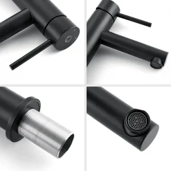 Mitigeur Lavabo, Robinet Lavabo ,Robinet de Salle Bain à économie d'eau Monocommande avec Aérateur Démotable, Noir
