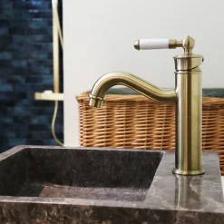 Mitigeur lavabo rétro bas or brossé Essebagno Leeds