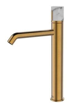Mitigeur lavabo XL cuivre et marbre blanc, Essebagno Manopola