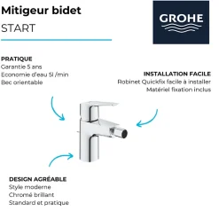 Mitigeur mécanique Bidet GROHE Start 2021 + microfibre