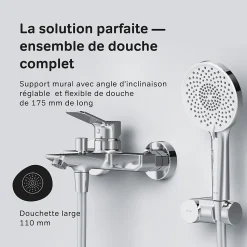 Mitigeur mécanique de baignoire avec douchette et support Robinet Salle de Bain Chromé, FXA15000 X-Joy AM.PM