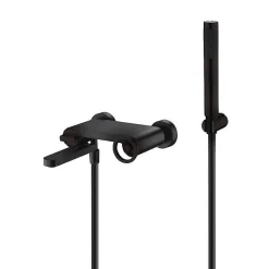 Mitigeur monocommande noir mat en laiton et zamac avec douchette et flexible PVC 180 cm