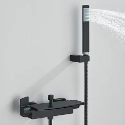 Mitigeur mural bain-douche en laiton noir mat avec douchette, moderne, chaud/froid, 26 cm