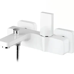 Mitigeur mural pour baignoire design plat épuré fonction douche SANINDUSA Line 42 blanc et chrome livré avec rosaces de finition