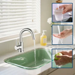 Mitigeur pivotant 360, argent, acier inoxydable, eau chaude/froide, facile à installer, lavabo, petite cuisine, bain/cuisine