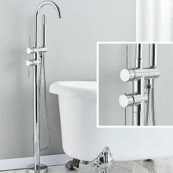 Mitigeur pour baignoire îlot Chrome Bec cascade, douchette, laiton massif