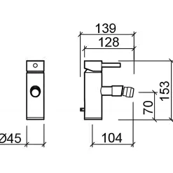 Mitigeur pour bidet bec contemporain SANINDUSA Tube chromé livré avec 2 flexibles et son vidage à tirette