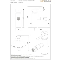 Mitigeur pour bidet bec contemporain SANINDUSA Tube chromé livré avec 2 flexibles et son vidage à tirette
