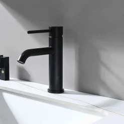 Mitigeur, robinet de lavabo pour salle de bain rond design et moderne (Noir) LuxuryBain