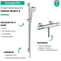 Mitigeur thermostatique avec ensemble douche Hansgrohe Croma Select E