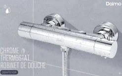 Mitigeur Thermostatique Douche en Laiton Massif Chromé Mural avec Bouton de Sécurité