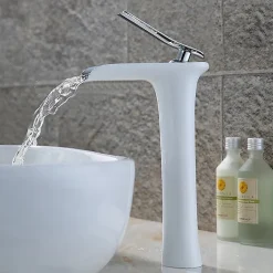 Mitigeur vasque, cascade Blanc et Chromé
