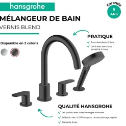 Mélangeur bain douche 4 trous HANSGROHE Vernis Blend noir mat + corps d'encastrement